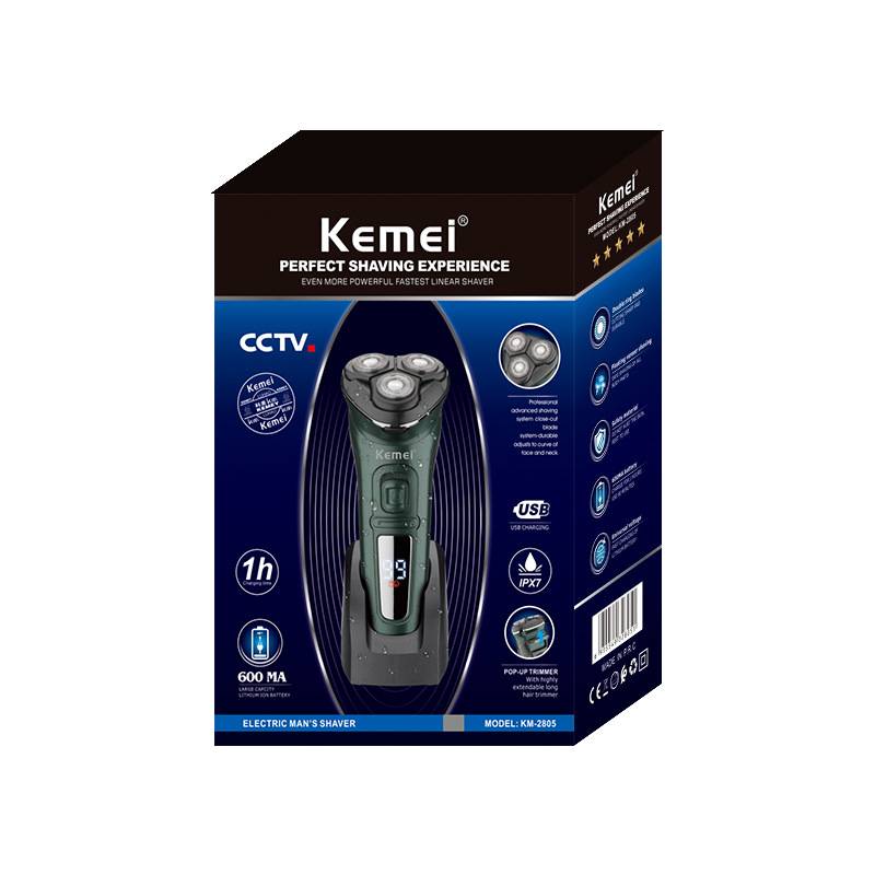 KM-2805 Three-blade head, no sticking, long battery life, USB full body washable electric shaver