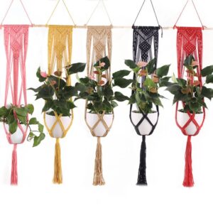 Colourful cotton rope netting gardening green flower pots twine hanging netting flower pots hanging basket netting