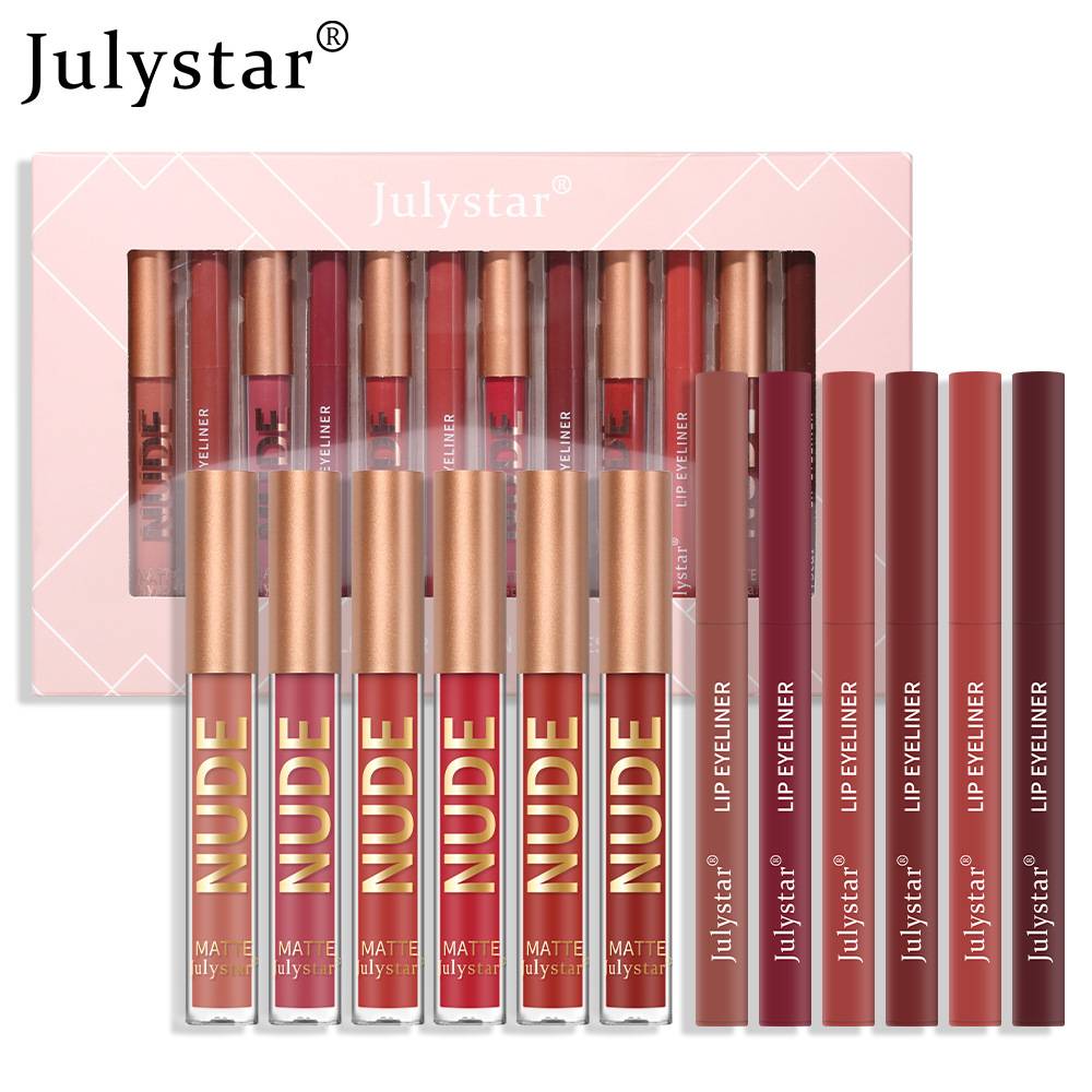 Cross-border cosmetics European and American 12-pack lip gloss lip liner set combination Amazon non-stick cup matte lip glaze wholesale