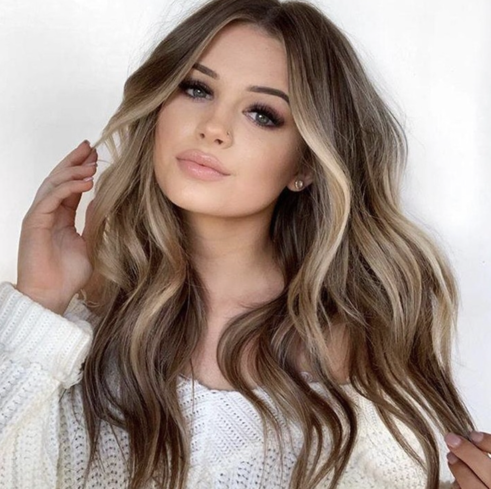 A557 Women's Medium Split Large Wave Linen Brown Mixed Color Long Roll Wig