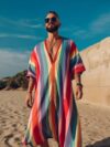 Rainbow V-neck Men Long Caftan