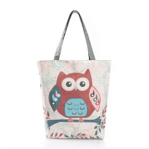 Owl Canvas Vertical Shoulder Bag Crossbody Bag Handbag For Women