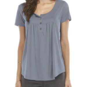 Women’s pleated button loose short-sleeved T-shirt