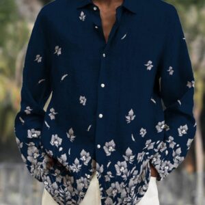 Stylish Men’s Cotton and Linen Long-Sleeved Casual Shirt de02