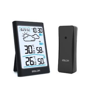 BALDR vertical models indoor and outdoor temperature and humidity meter home wireless weather station LCD display weather forecast electronic alarm cl
