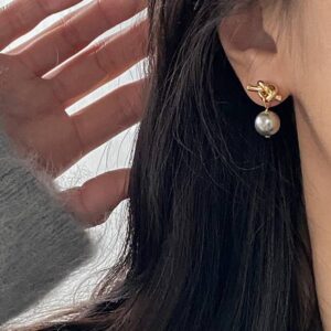 Elegant Women’s Light Luxury Pearl Double Layer Earrings with Diamond Earrings, Specification: EH1667 One Pair