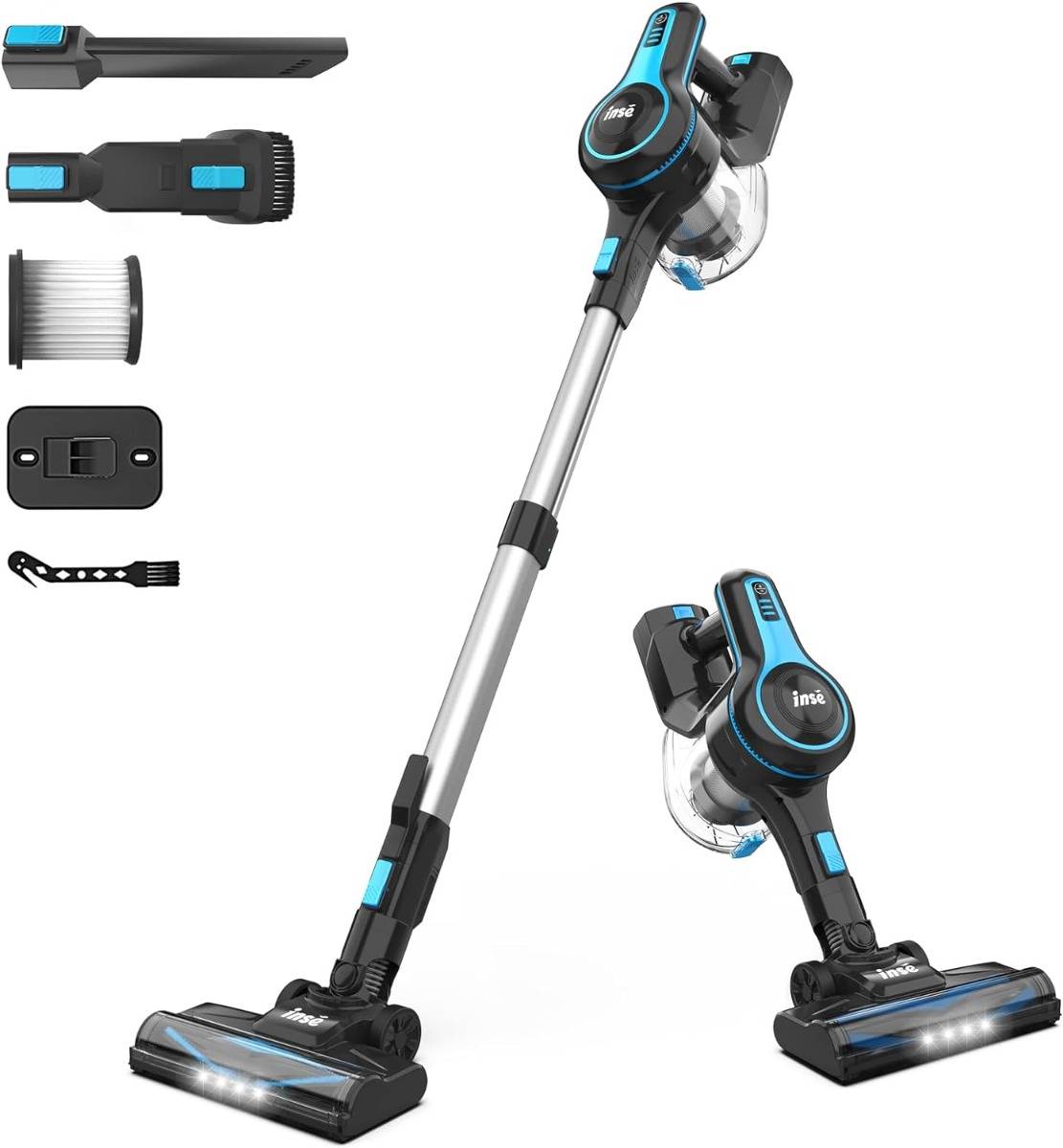 INSE N5T Cordless Vacuum Cleaner, 6-in-1 Rechargeable Stick Vacuum with 2200 m-A-h Battery