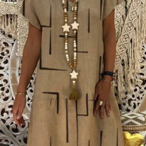 Dress solid color loose V-neck short sleeve skirt