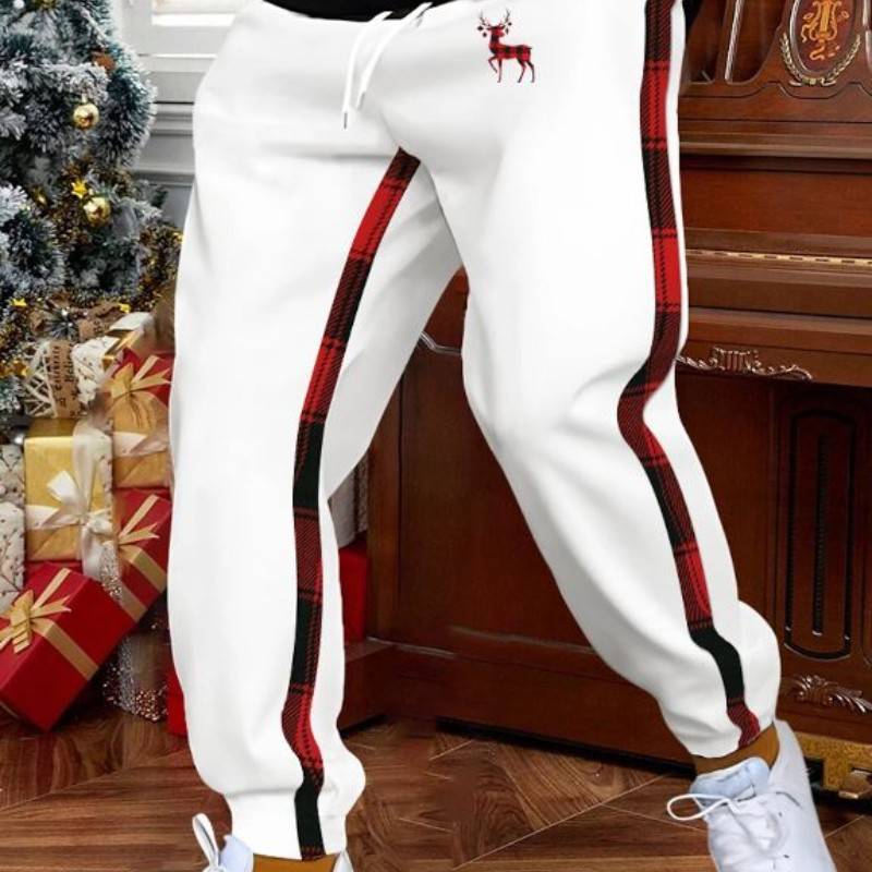 Men's Sweatpants Joggers Trousers Plaid Color Block Deer Patchwork Drawstring Elastic Waist Comfort Breathable Christmas Xmas Sports Fashion Blac