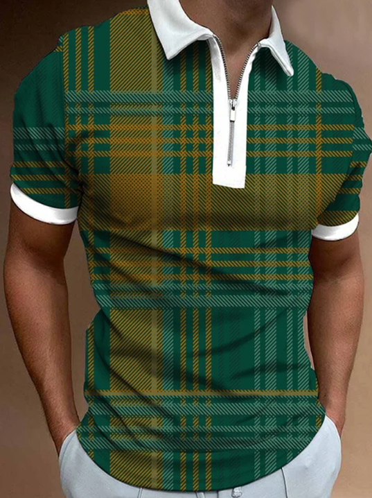 Men's Plaid Casual Polo Shirt