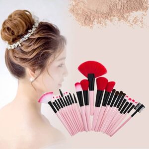 G-24-007 24-in-1 wooden handle makeup brush, foundation brush, makeup tool set (color: pink)