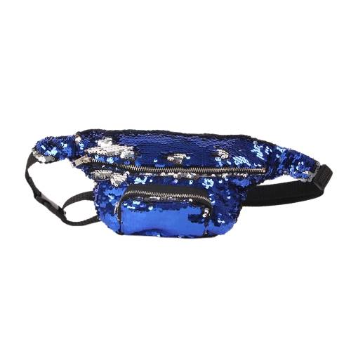 Sequins Waist Bag Double Color Makeup Bag Mermaid Purses Chest Pack Women Girl Travelling Mobile Phone Bag(Ice Blue Light)