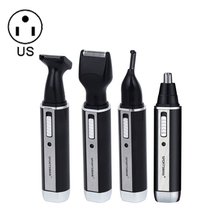 SPORTSMAN Electric Nose Hair Trimmer, Shaving, Sideburns, and Eyebrows 4-in-1 Multi-Function Kit, US Standard (Color: Black, 110V)