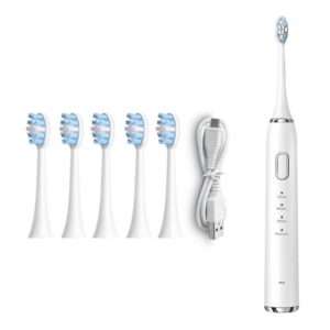 Original Lenovo B002.1-C2 USB rechargeable wireless sound wave electric toothbrush with 5 antibacterial brush heads