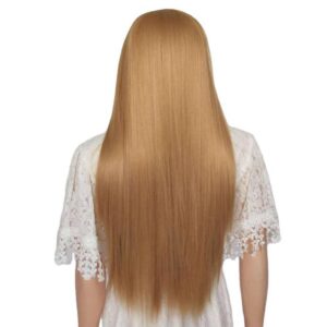 Female medium length straight hair golden rose net chemical fiber wig