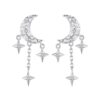 BSE858 Sterling Silver S925 Platinum Zircon Moon Tassel Earrings