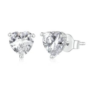 BSE853 sterling silver S925 platinum plated sparkling heart-shaped earrings