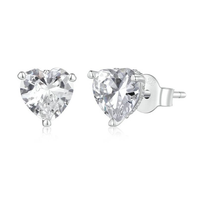 BSE853 sterling silver S925 platinum plated sparkling heart-shaped earrings