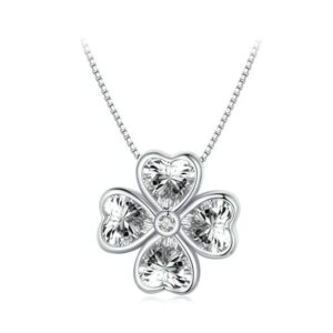 BSN334 Sterling Silver S925 Platinum Plated Lucky Clover Pendant Necklace