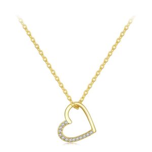 SCN347-C Pure Silver S925 Zircon Simple and Fashionable Hollow Heart Necklace