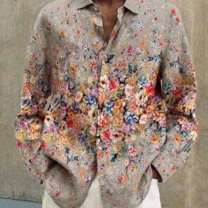 Men’s cotton&linen long-sleeved fashion casual shirt 146c