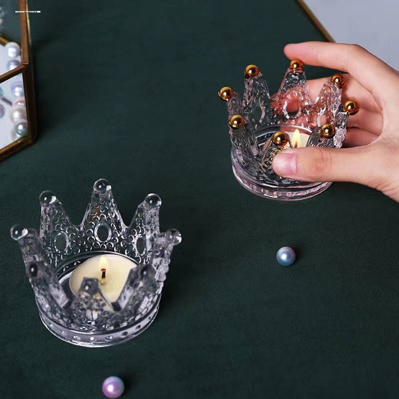 Round crown glass candle holder for home wedding/crystal tealight holder stand/ decorative glass crown candleholder
