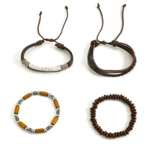 Hot Sale European and American Retro Wooden Beads PU Bracelet Men’s Simple Beaded Stitching Bracelets Leather Hand Rope Men’s Jewelry