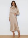 Satin long-sleeved loose dress