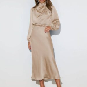 Satin long-sleeved loose dress