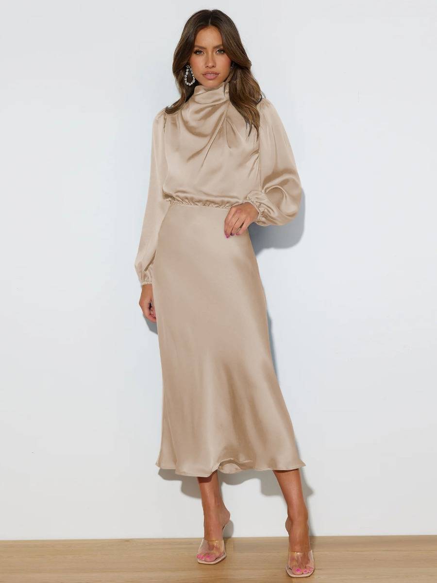 Satin long-sleeved loose dress