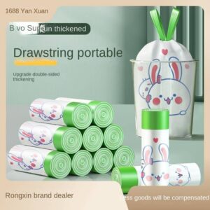 Cartoon printing rabbit drawstring rubbish bags household large portable plastic bags disposable thickened kitchen drawstring bags