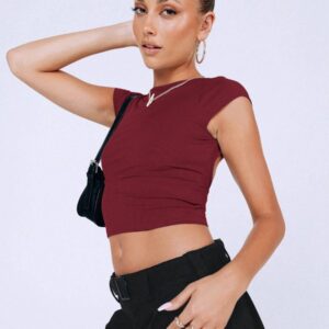 European and American fashion Y2K summer sexy backless nylon moisture wicking comfortable breathable short-sleeved slim top T-shirt for women