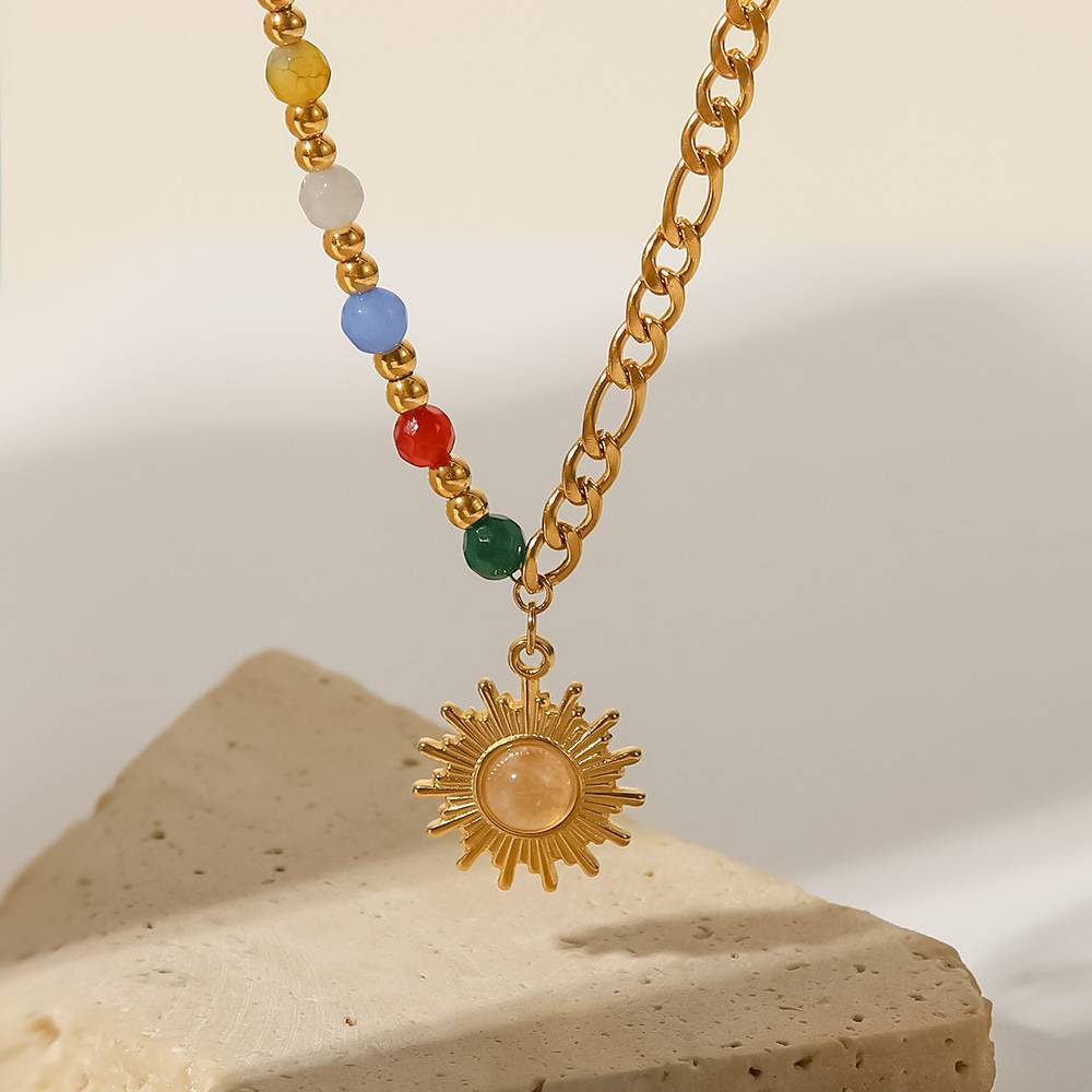 Sun pendant colorful stone necklace