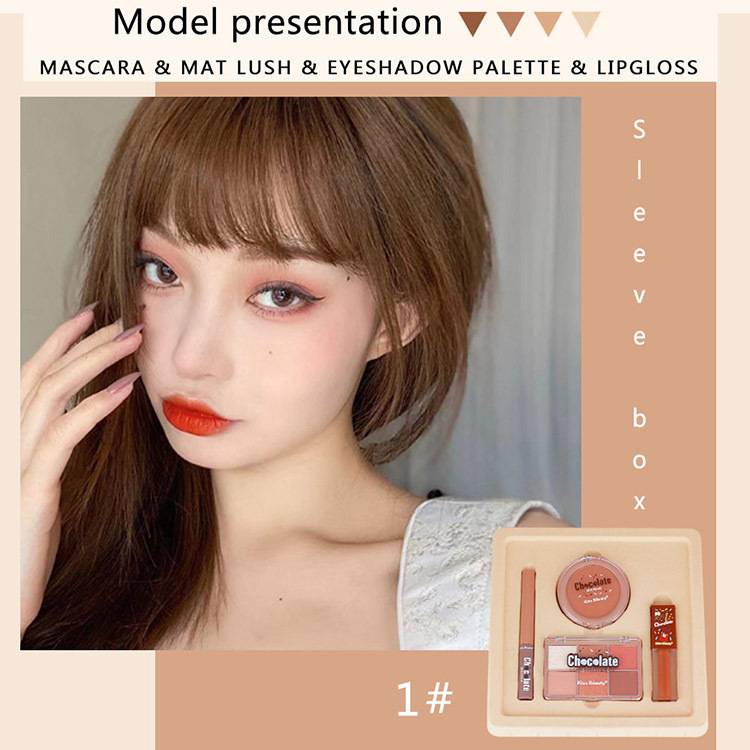 Kiss Beauty 6 colors eyeshadow + blush + lip gloss + mascara makeup set box