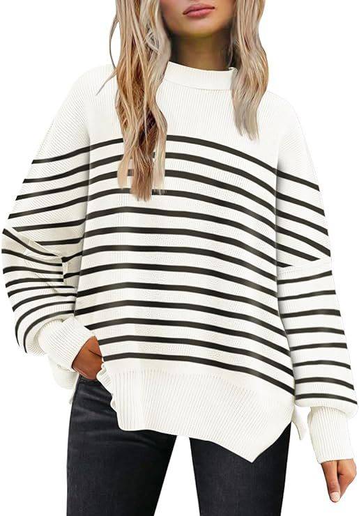 European and American style round neck bat wing long-sleeved sweater 2023 Amazon autumn knitted side slit pullover