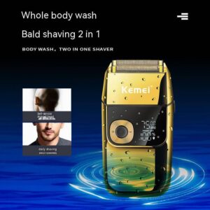 Kemei shaver KM-2028 reciprocating body washable metal body LED LCD display electric shaver