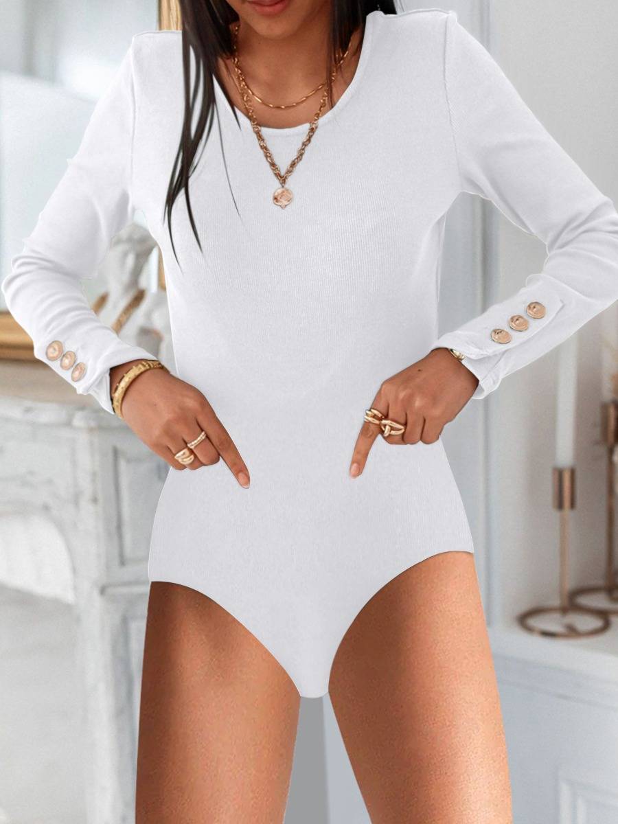 Fashion Long sleeve button-down jumpsuit