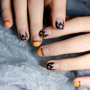 Halloween Fright Night Vintage Pumpkin Nail Art Fake Nail Stickers Wearing Nail