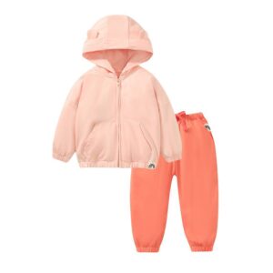 Little maven autumn children’s suit pure cotton girls hooded sweater solid color cute girls pants suit