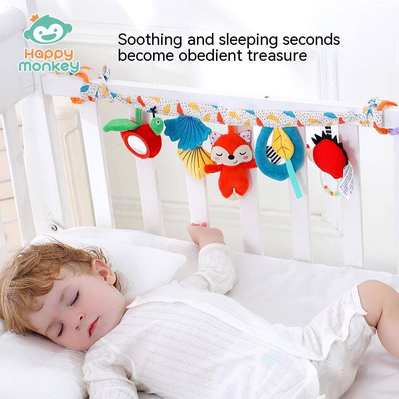Happy monkey baby bed ornaments baby stroller pendant newborn plush comfort toys cross-border