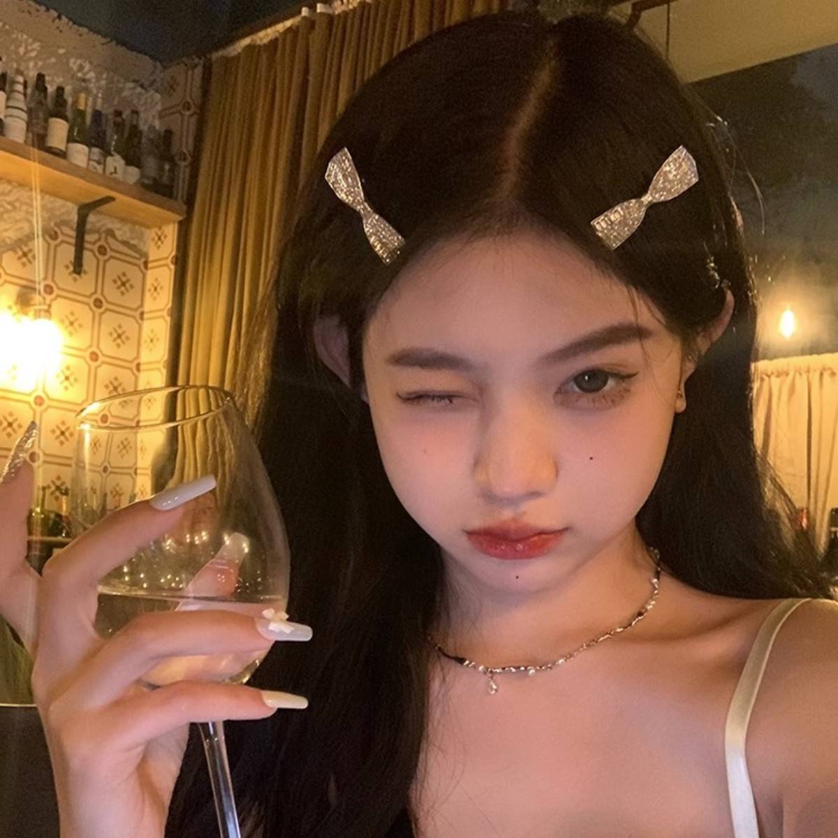 New lettering flash diamond bow hairpin