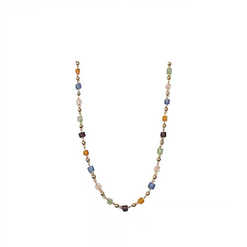 Colorful crystal beaded choker necklace
