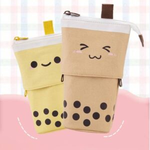 Cute milk tea drop-down pencil case student stationery storage large-capacity retractable pencil case pencil case