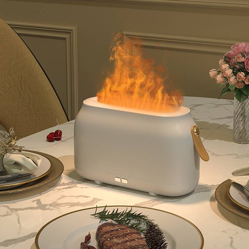 Simulation Flame Aromatherapy Humidifier Water Shortage Protection Adjustable Brightness Bedroom Ambient Light
