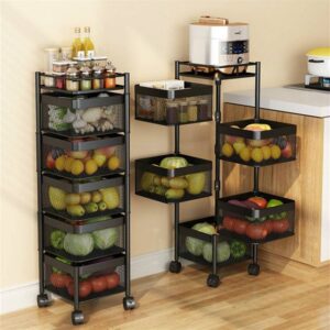 Square rotating vegetable basket shelf kitchen vegetables floor household multi-layer fruits and vegetables can be moved multifunctional storage