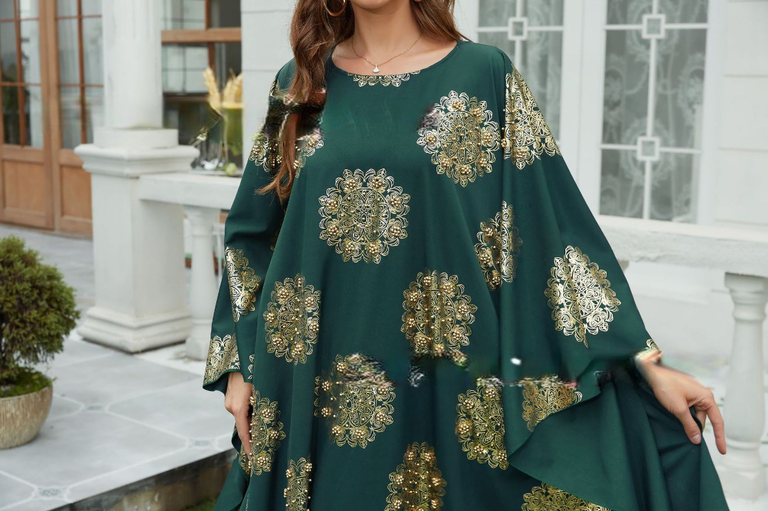 Southeast Asia Cross Border Summer Fashion Dress Middle East Europe Hot Sale Bronzing Bat Sleeves Muslim Ladies Robe