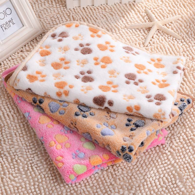 Cute Floral Pet Sleep Warm Paw Print Dog Cat Puppy Fleece Soft Dog Blanket Pet Dog Beds Mat