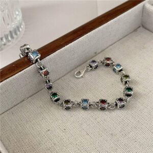 S925 Sterling silver color Rubik’s Cube patchwork vintage bracelet