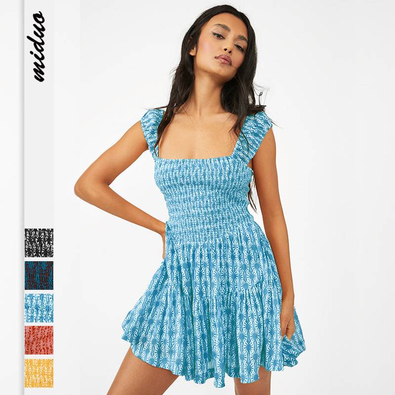 women's summer suspender pleated short skirts bohemian dresses