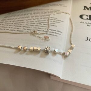 S925 sterling silver smiley face necklace collarbone chain